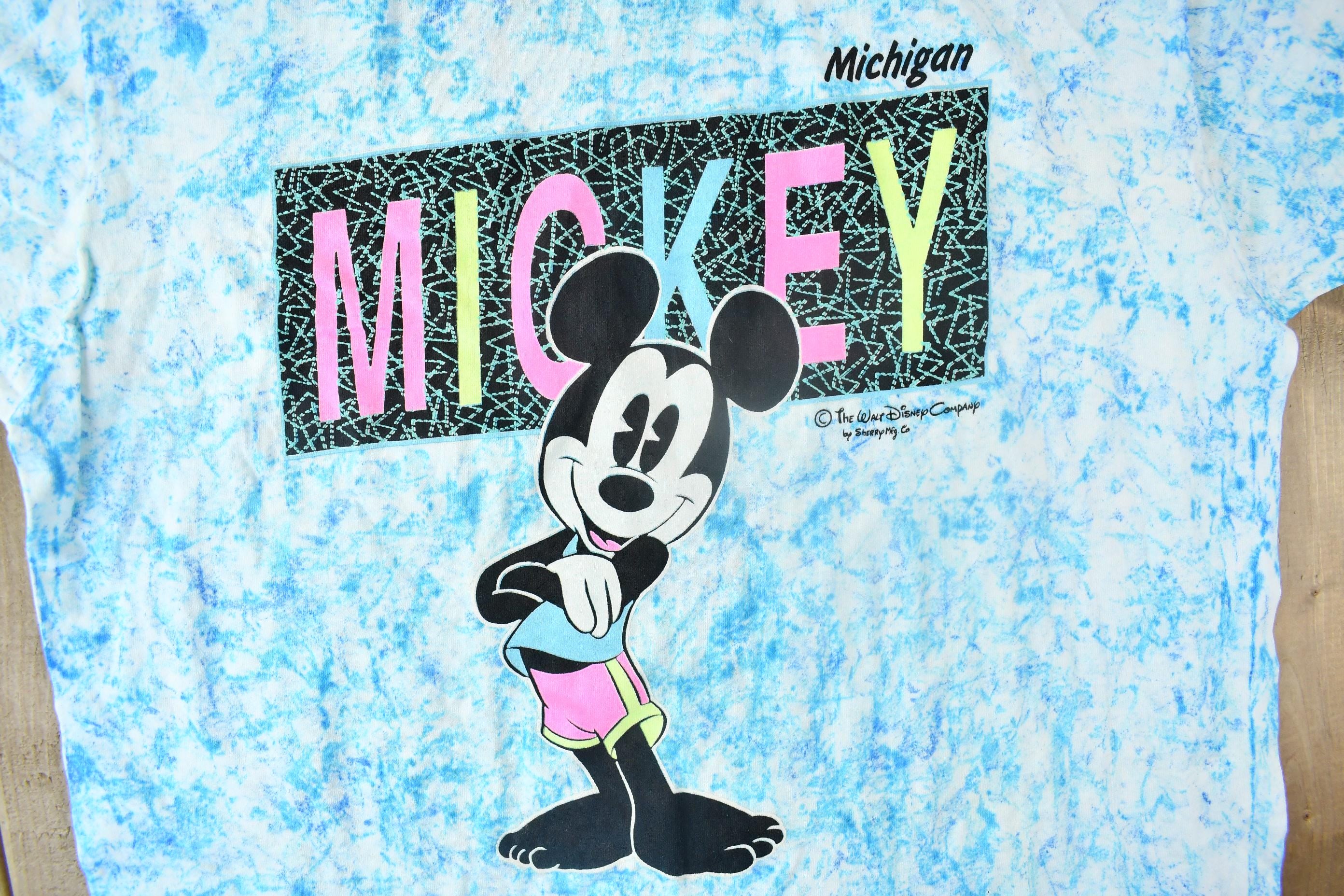 Vintage 1990s Disney Mickey Mouse Michigan Tie Dye Cartoon T-Shirt