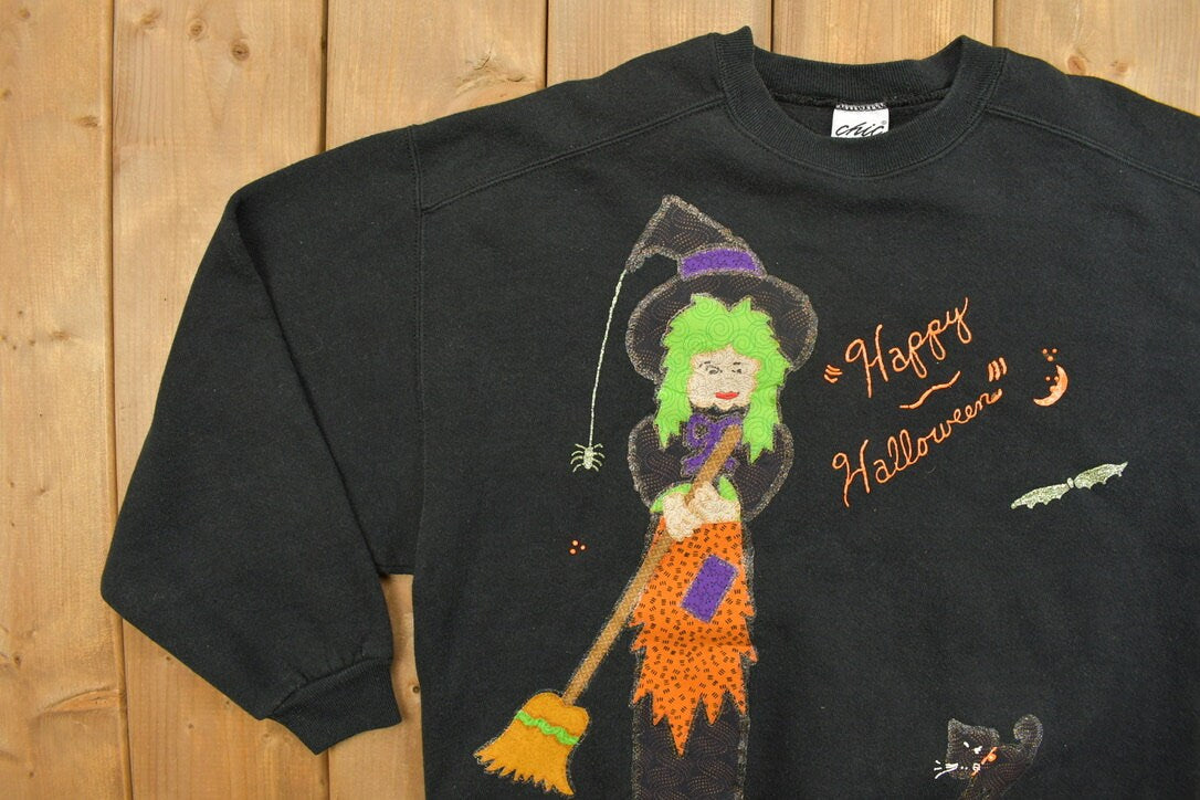 Vintage 1990s Witch Printed Graphic Crewneck Sweatshirt