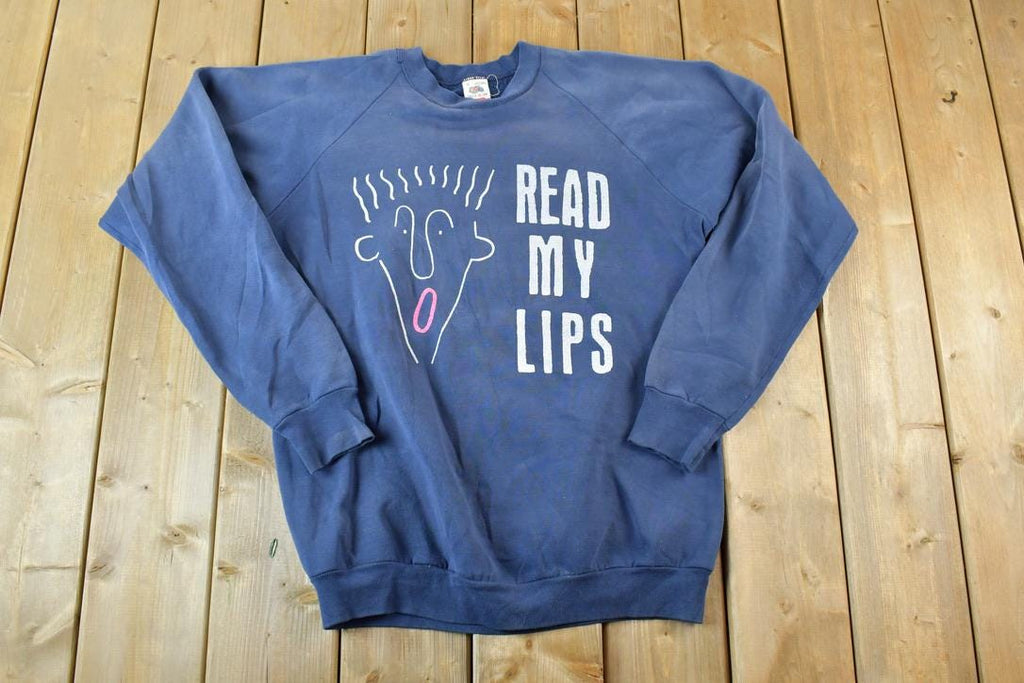 Vintage 1990s Read My Lips Noodle Hair Guy Crewneck Sweatshirt