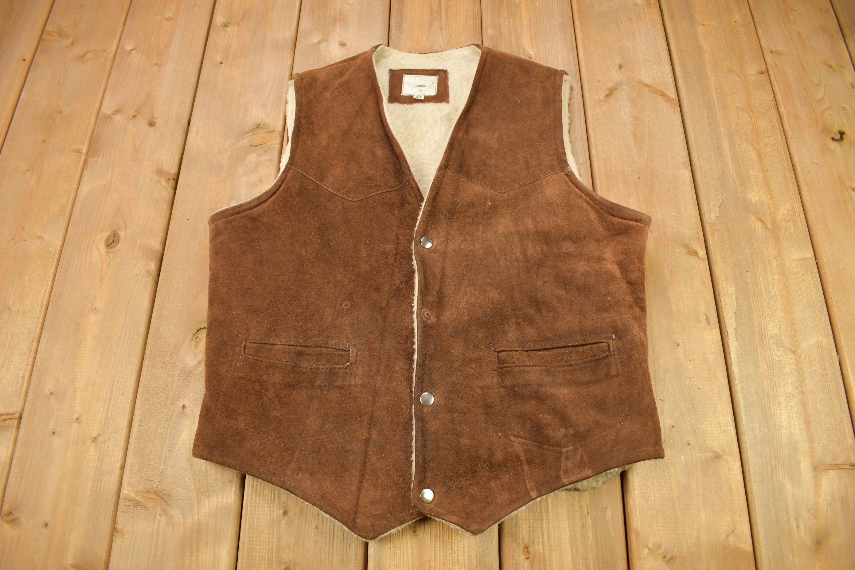 Vintage 1980s Texco Sherpa Lined Denim Button Up Vest