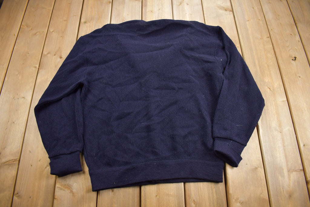 Vintage 1990s Pat Classic Rhino Embroidered Cardigan Sweater / Vintage Cardigan / Button Up / Navy Blue