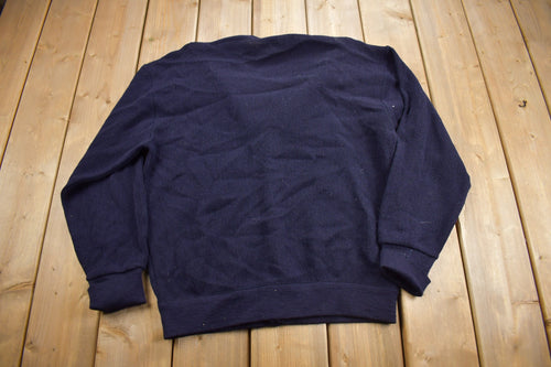 Vintage 1990s Pat Classic Rhino Embroidered Cardigan Sweater / Vintage Cardigan / Button Up / Navy Blue