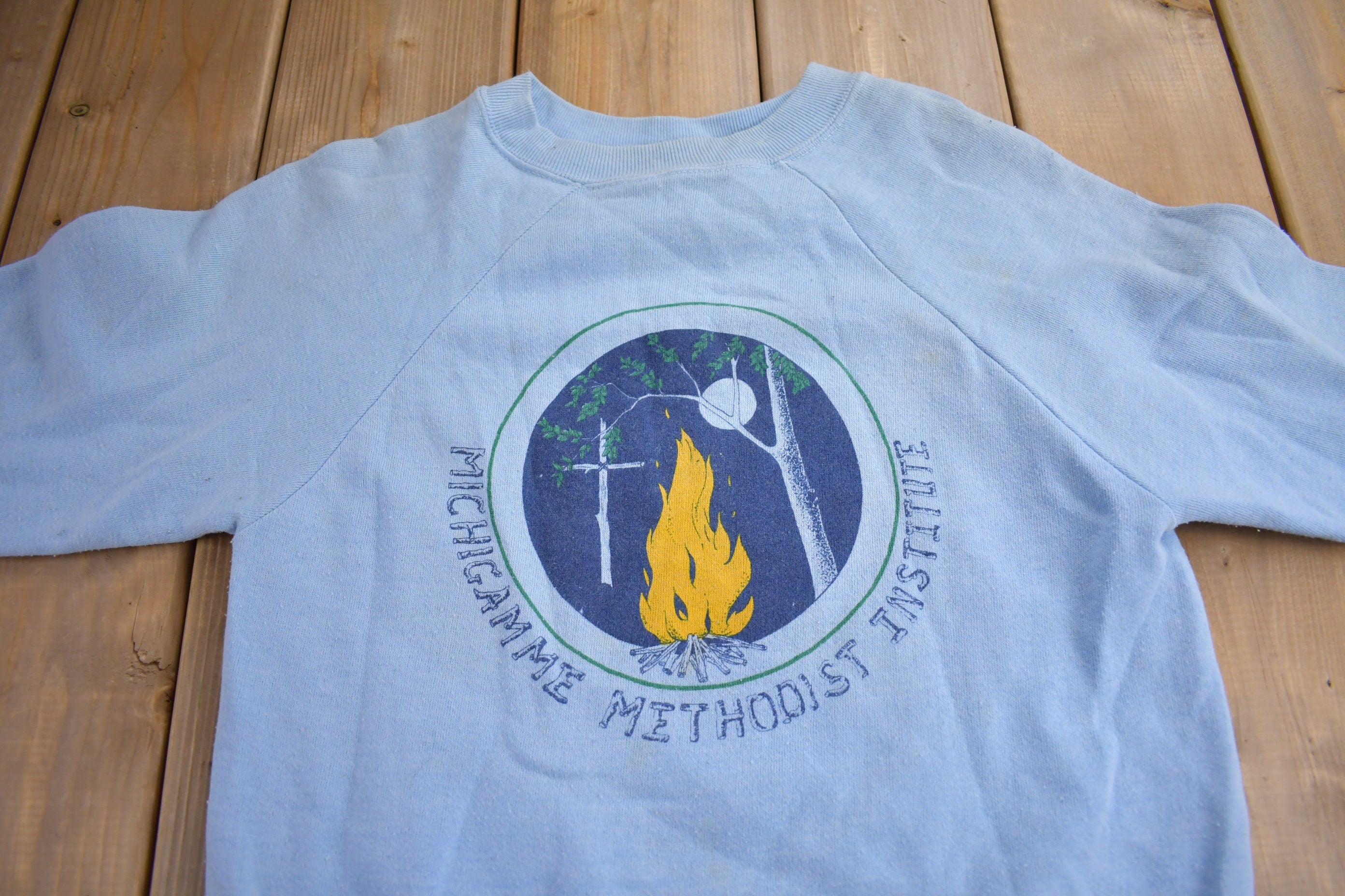 Vintage 1980s Michigan Me Methodist Institute Crewneck Sweatshirt  Made In USA  Streetwear  Embroidered