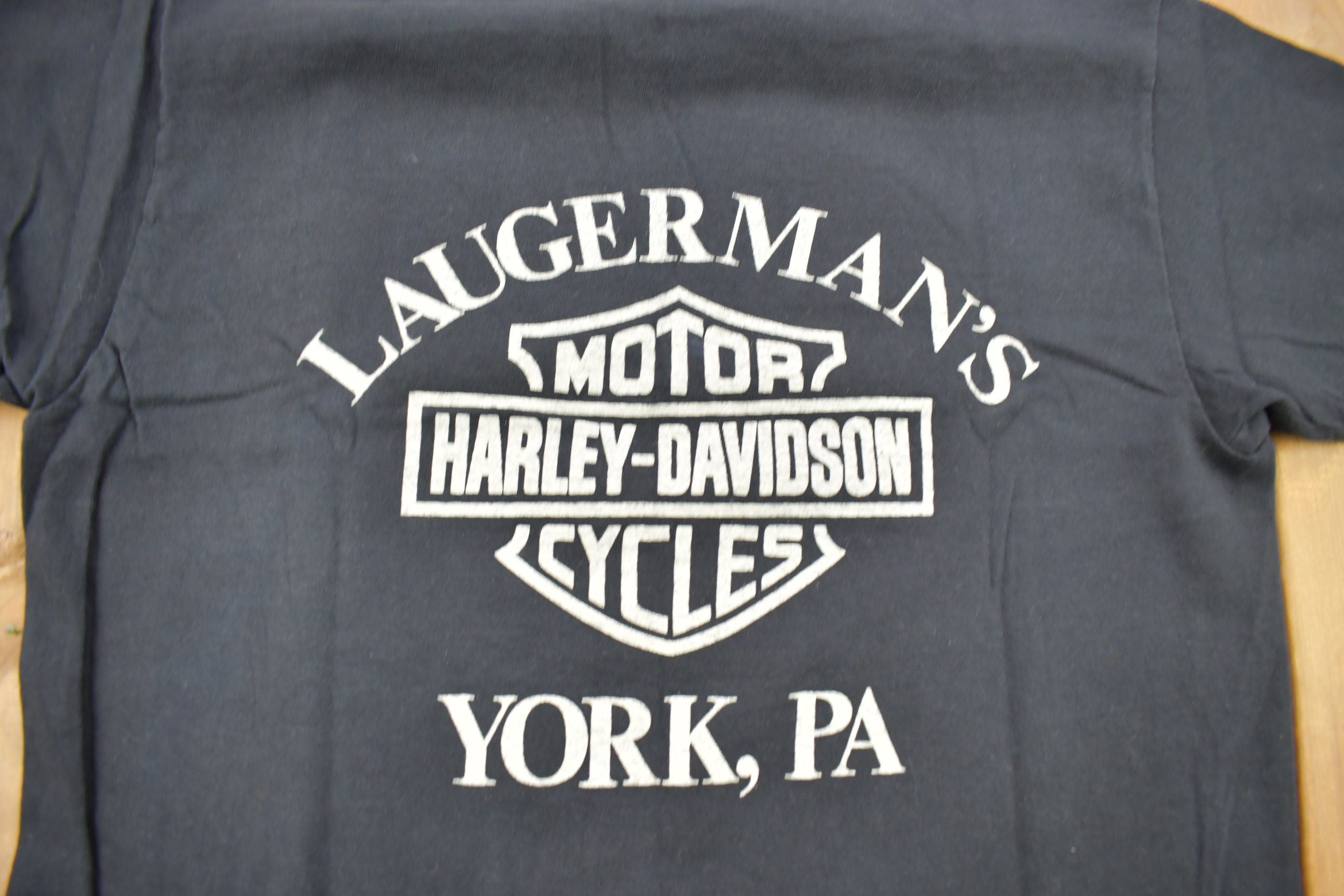 Vintage 1980s Laugerman's Harley Davidson York PA Bald Eagle Graphic T-Shirt