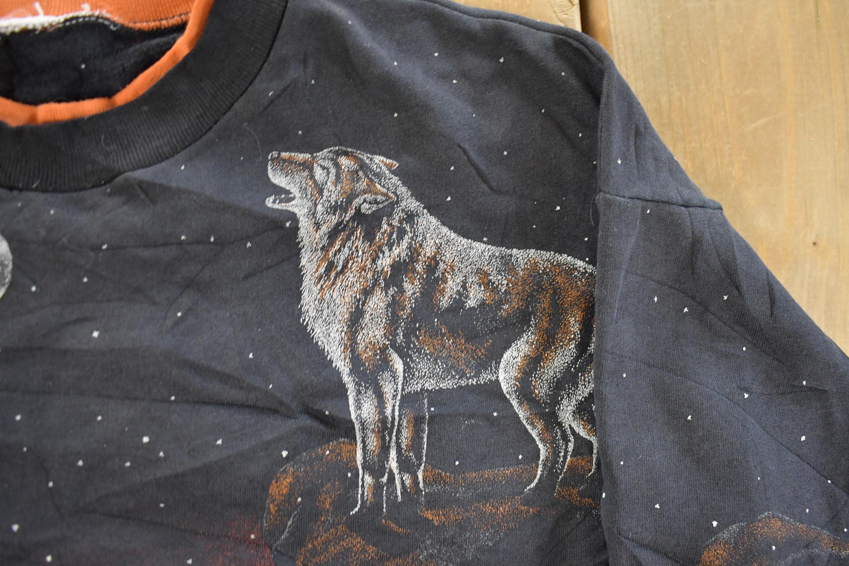 Vintage 1990s Wolf Nature All Over Print Double Collar Crewneck Sweatshirt Men's Small
