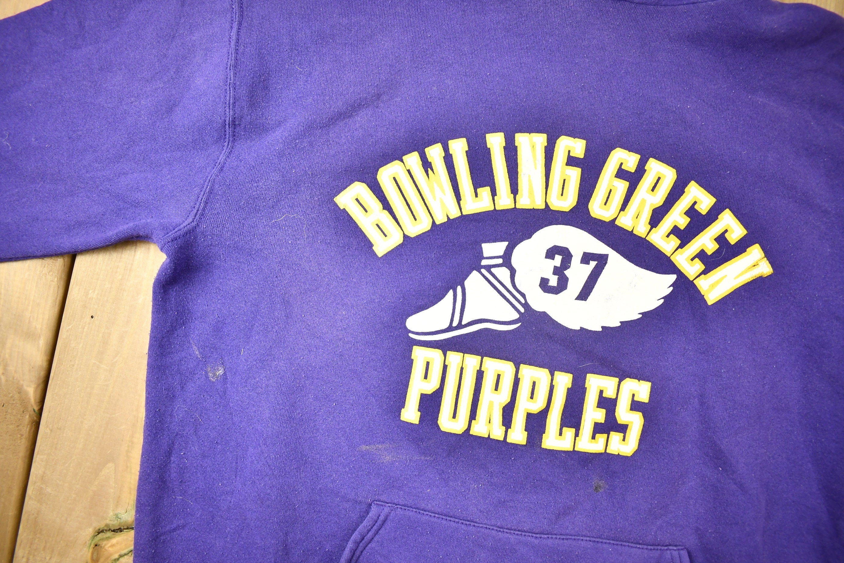 Vintage 1980s Bowling Green High School Purples Graphic Hoodie Made In USA