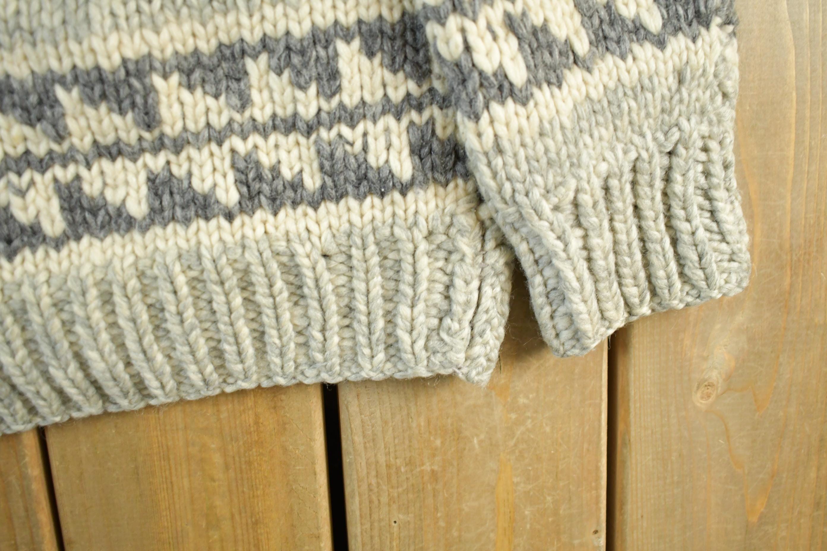 Vintage 1970s 1980s Hand-Knit Cowichan Sweater Adult Medium