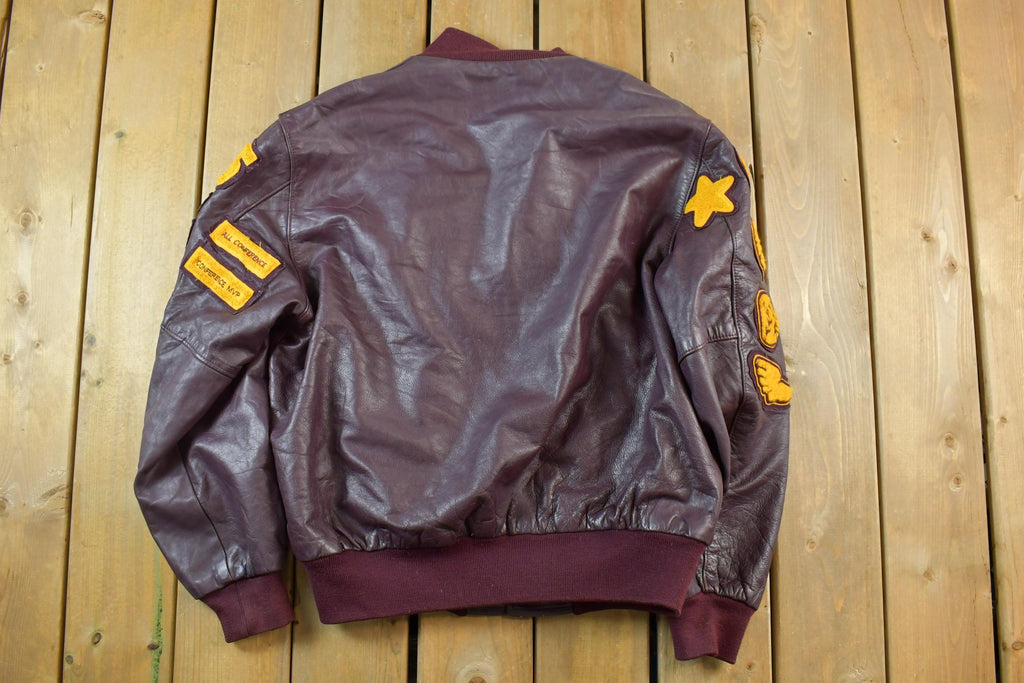 Vintage 2005 Holloway Lorelle Collegiate Leather Bomber Jacket Made In USA