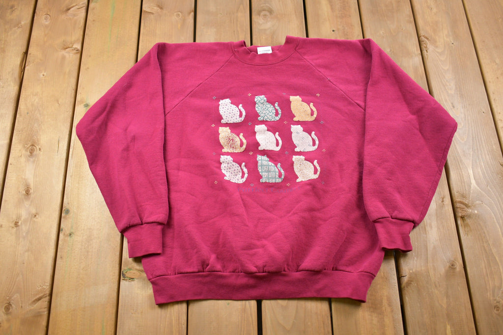 Vintage 1990s Cute Cat raglan Crewneck Sweater