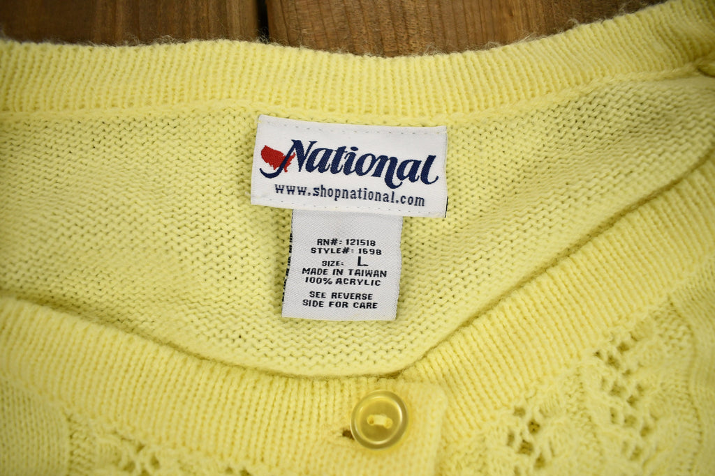 Vintage 1990s National Yellow Acrylic Knit Cardigan Sweater