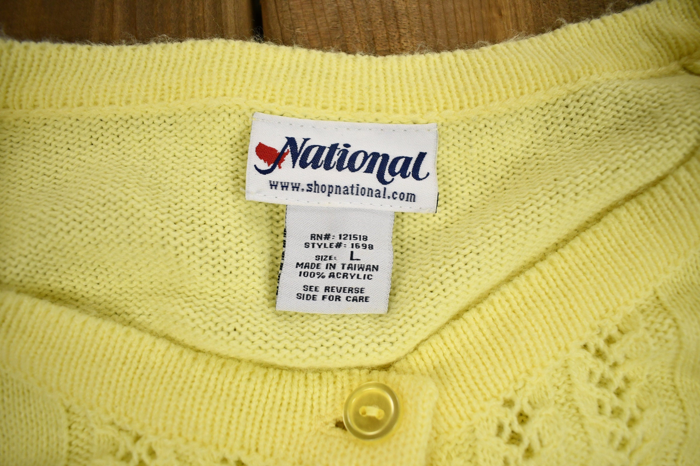 Vintage 1990s National Yellow Acrylic Knit Cardigan Sweater