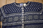 Vintage 1990s Erika & Co Knitted Cardigan Sweater  Vintage Cardigan  Button Up  Striped  Embroidered  Snowflake Theme  Winter Knit