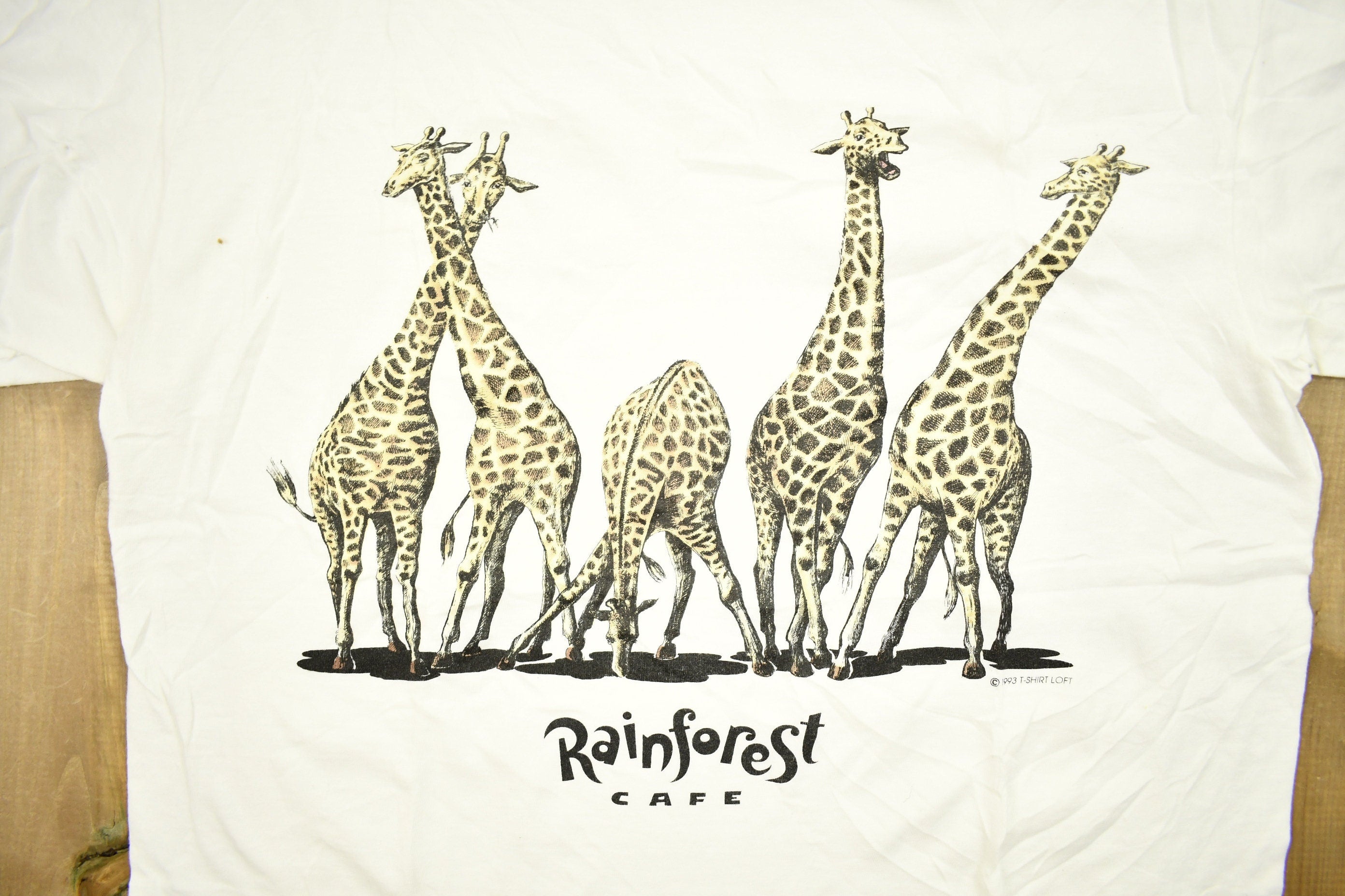 Vintage 1993 Rainforest Café Giraffe Graphic T-Shirt