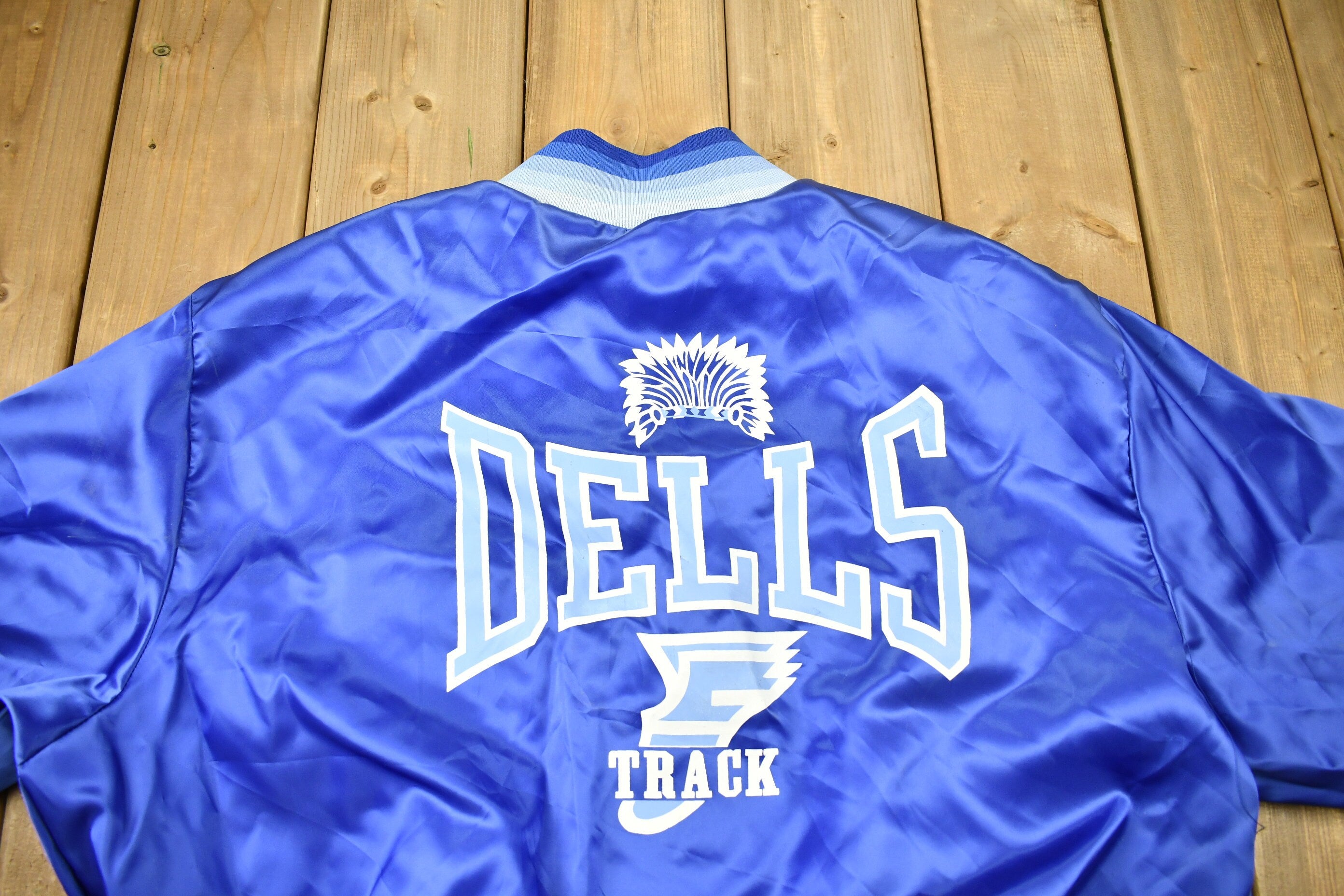 Vintage 1980s Dells Track Snap Button Satin Swingster Windbreaker Jacket