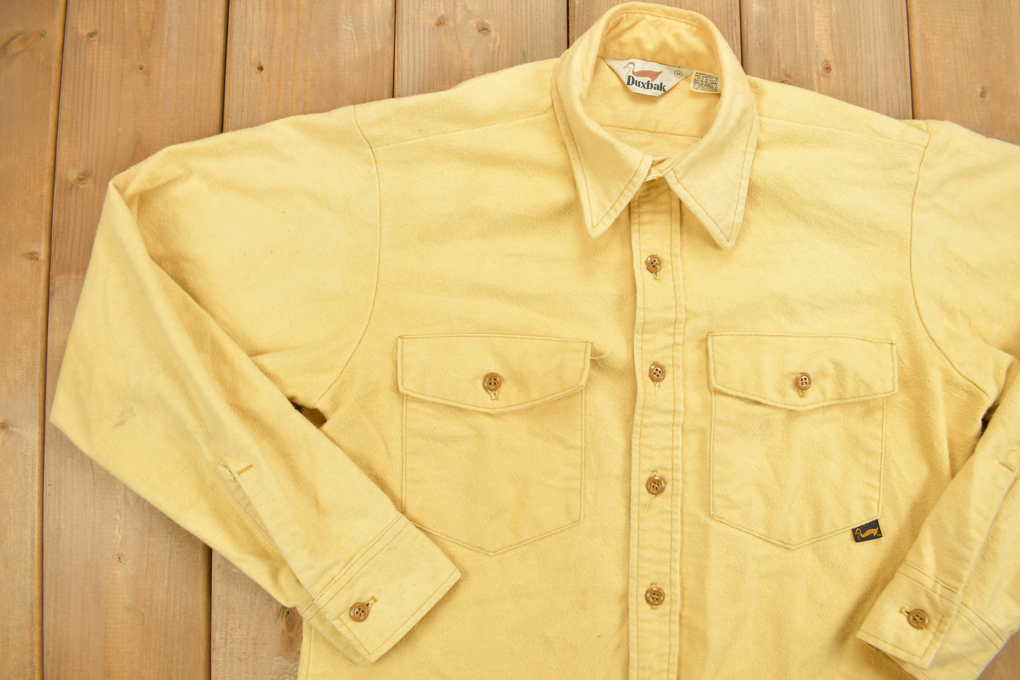 Vintage 1970s Duxbak Blank Yellow Button Up Shirt / 1970s Button Up / Vintage Flannel / Basic Button Up / Casual Shirt