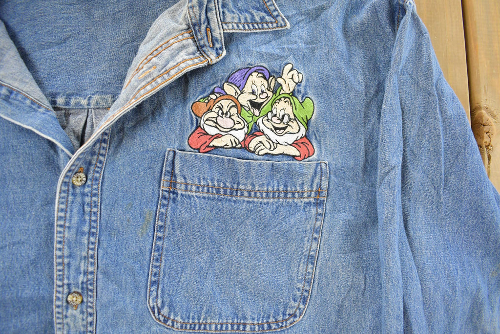 Vintage 1990s Snow White Seven Dwarves Disney Denim Button Up Shirt Men's 2X