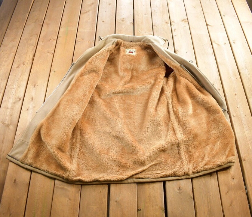 Vintage 1970s Craft Sportswear 100% Wool Toggle Button Up Fur Lined Jacket Made In Canada