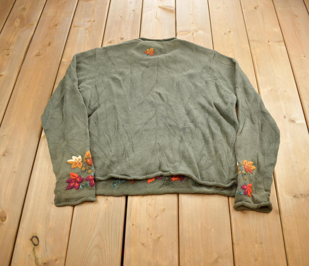 Vintage 1990s All Points Fall Theme Embroidered Knit Crewneck Sweater