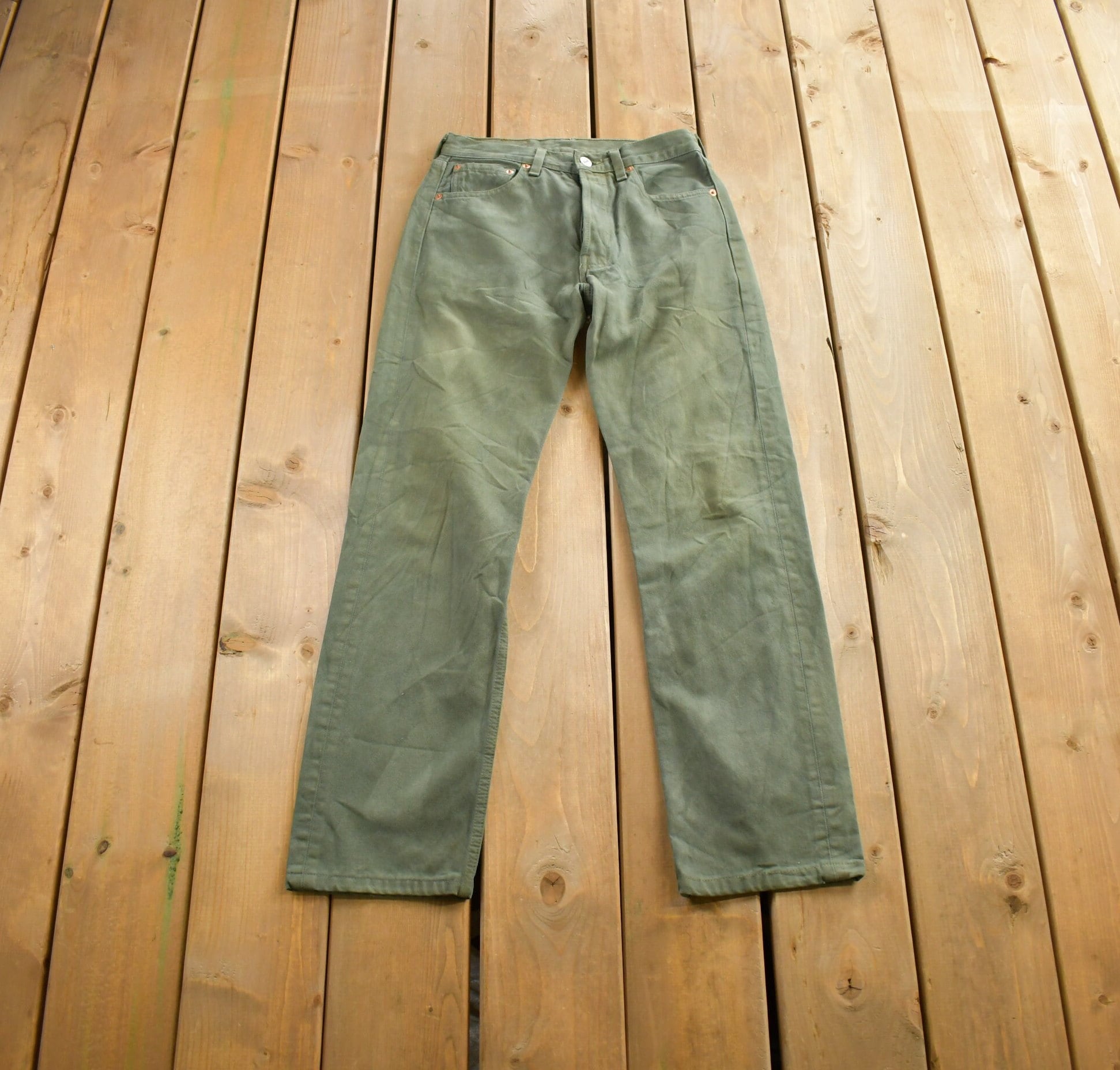 Vintage 1990s Levi's 501 Green Jeans Size 28x32