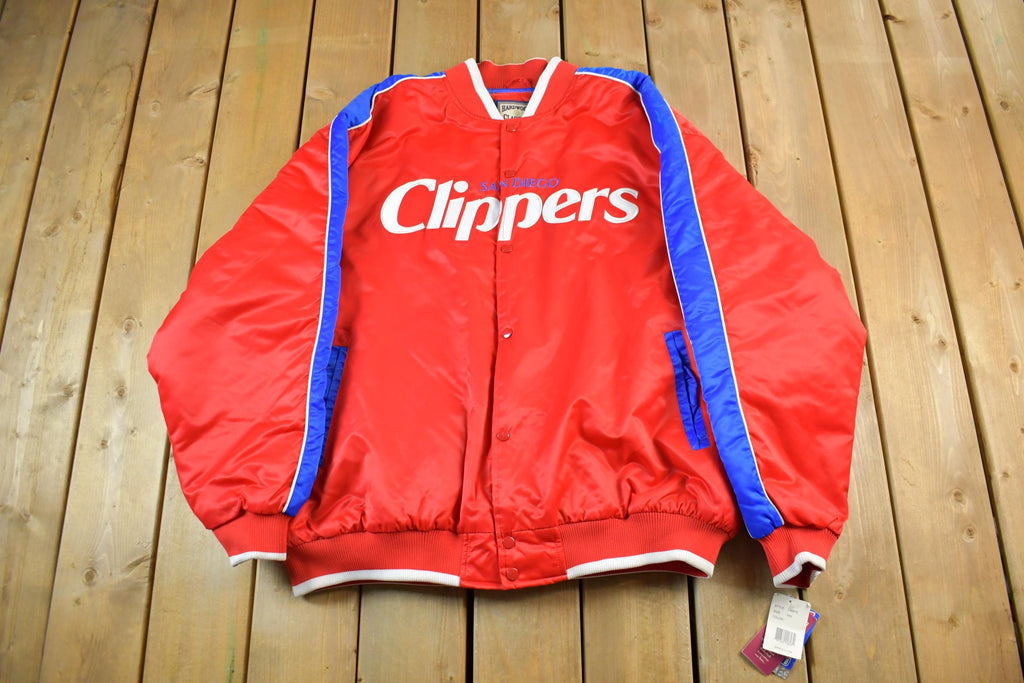 Vintage 2000s Hardwood Classics San Diego Clippers NBA Basketball Embroidered Snap Button Satin Bomber Jacket Mens 3XL
