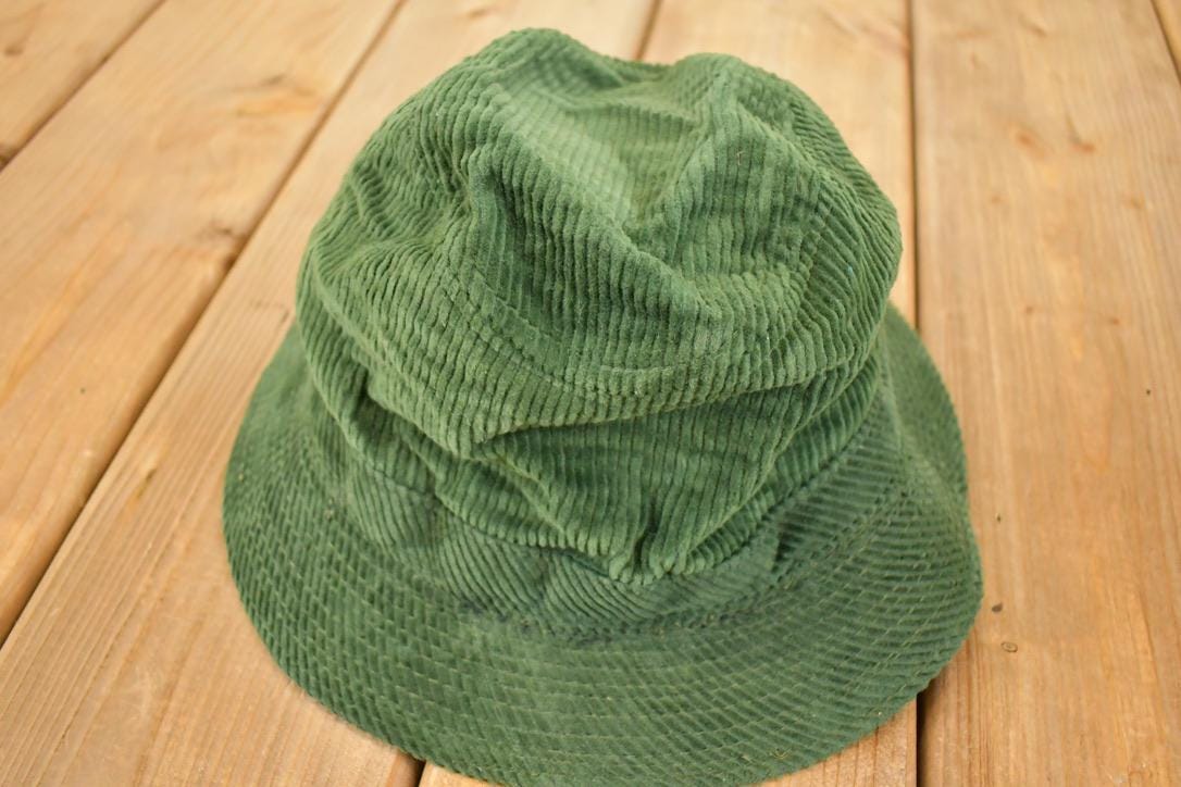 Vintage 1990s Hunter Green Corduroy Bucket Hat Men's L  90's Outdoorsman Cap  Made In USA