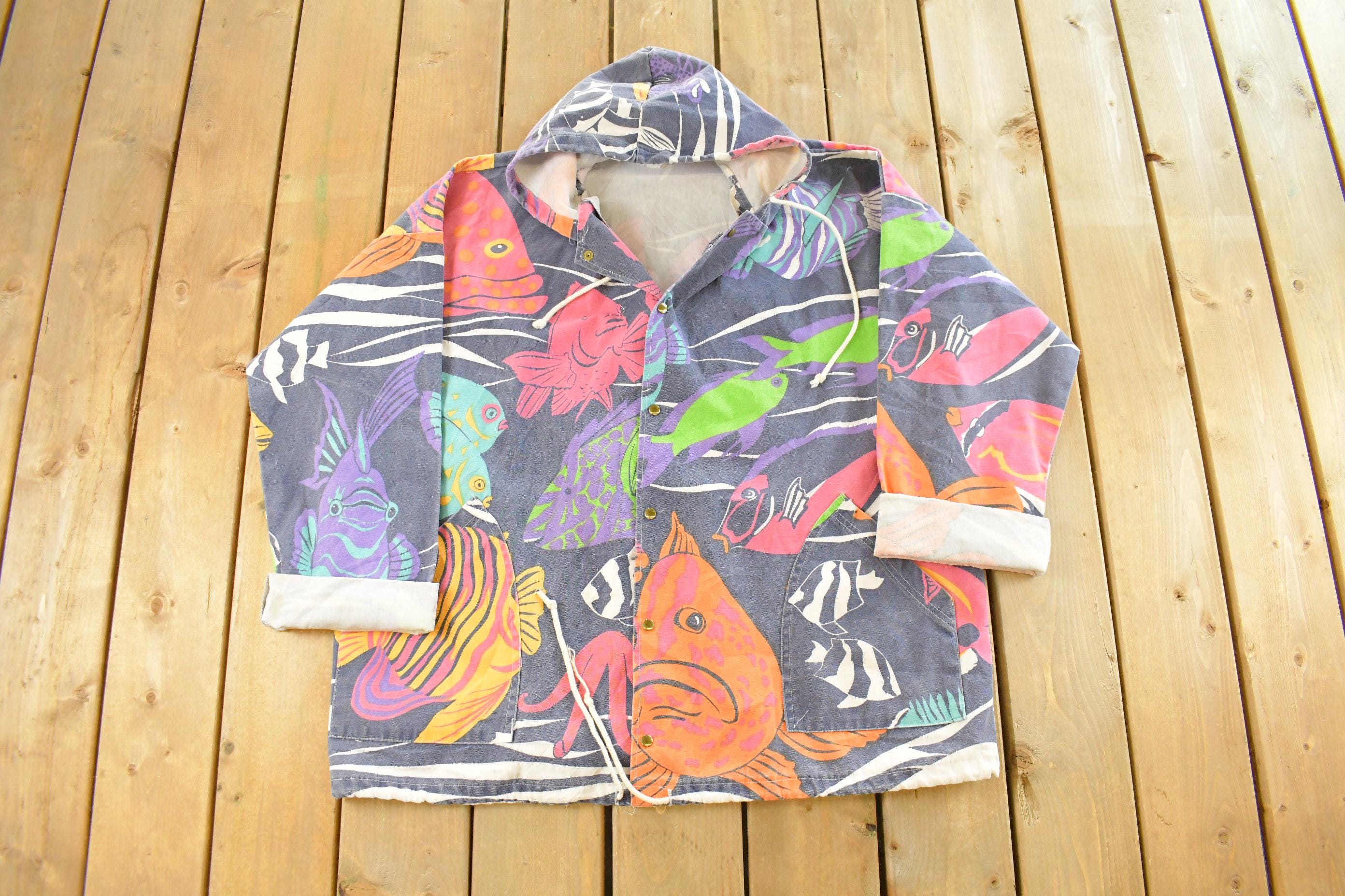 Vintage 1990s Michigan Rag Co Fishing Themed Hooded Jacket Men's XL