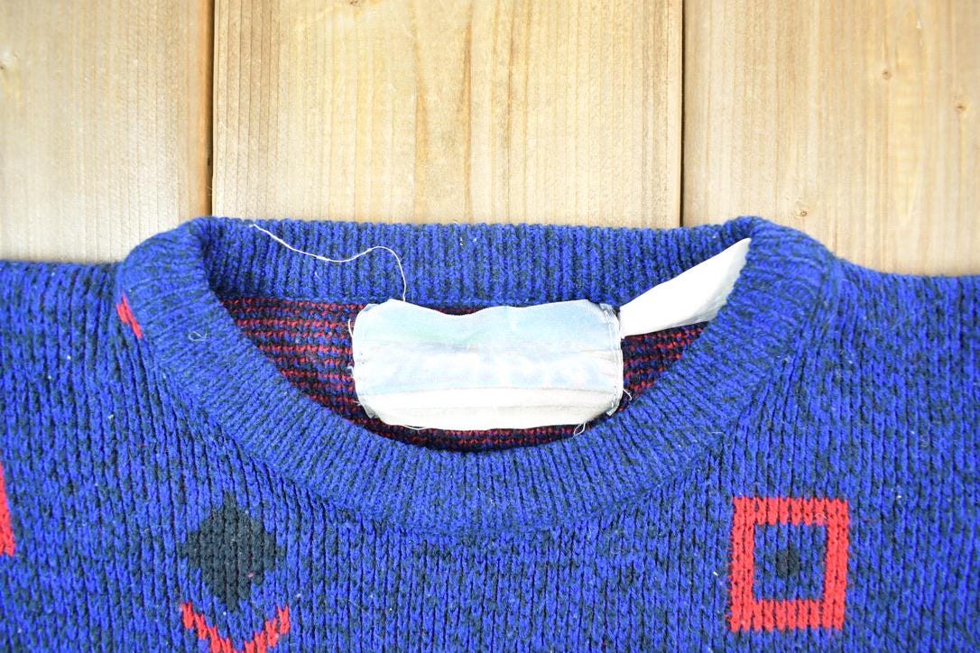 Vintage 1990s Helium Blue Abstract Pattern Knit Crewneck Sweater