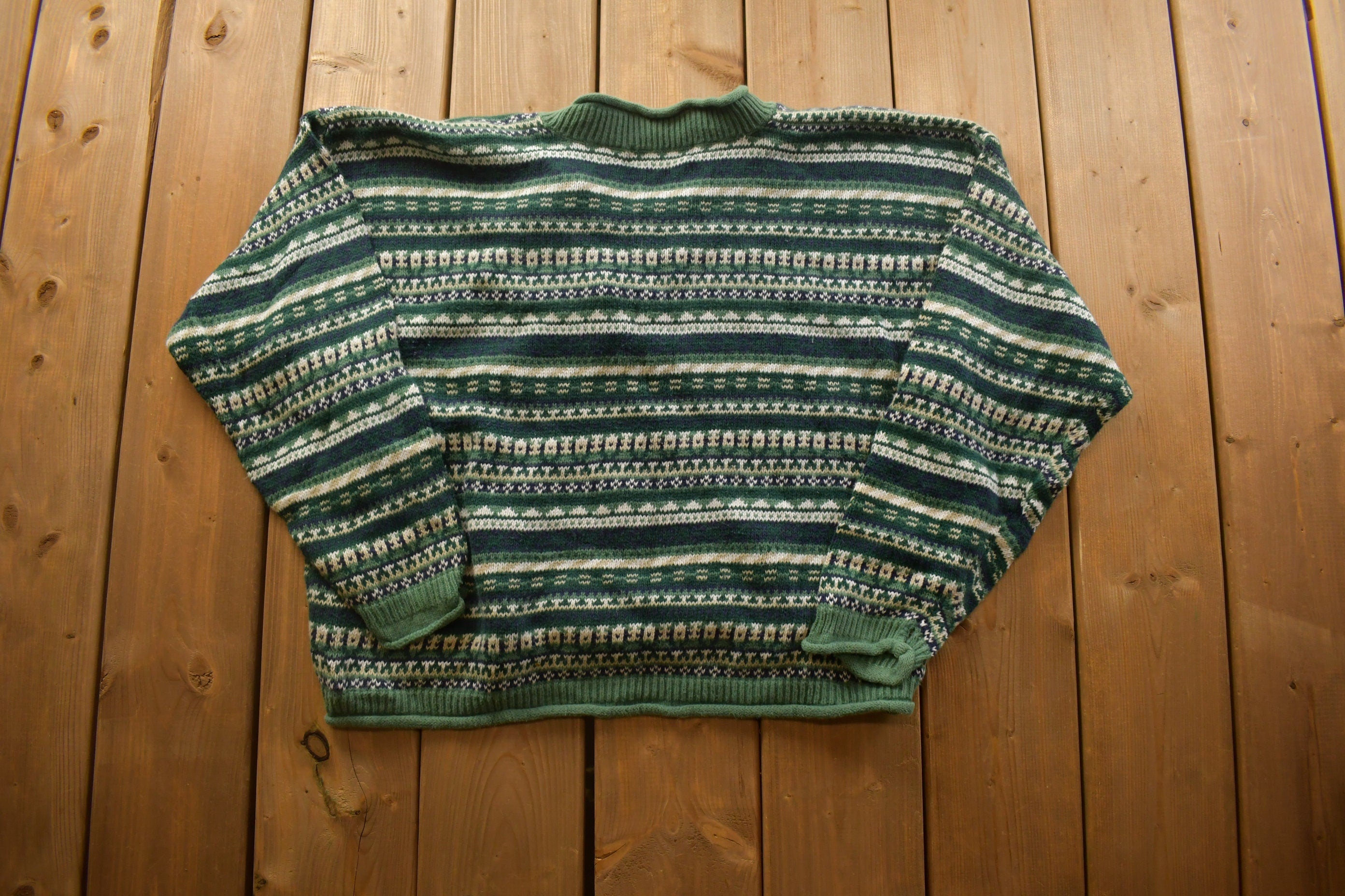 Vintage 1990s Paris Sport Club Knitted Crewneck Sweater / Vintage 90s Crewneck / All Over Pattern / Colorful / Sweatshirt / Abstract Pattern