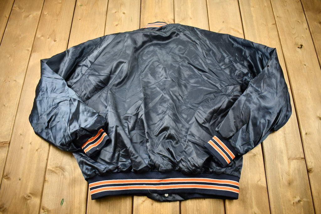 Vintage 1980s Chicago Bears NFL Satin Snap Button Bomber Jacket