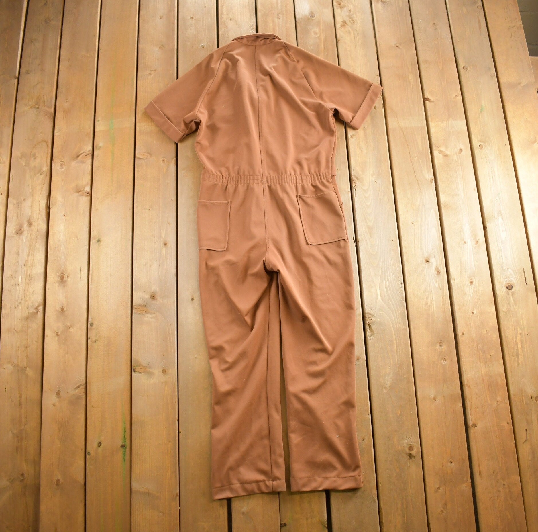 Vintage 1970s Womens Tan Cotton Jumpsuit Size 34x28