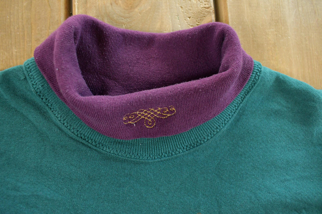 Vintage 1990s Floral Turtleneck Graphic Crewneck Sweatshirt Womens Large