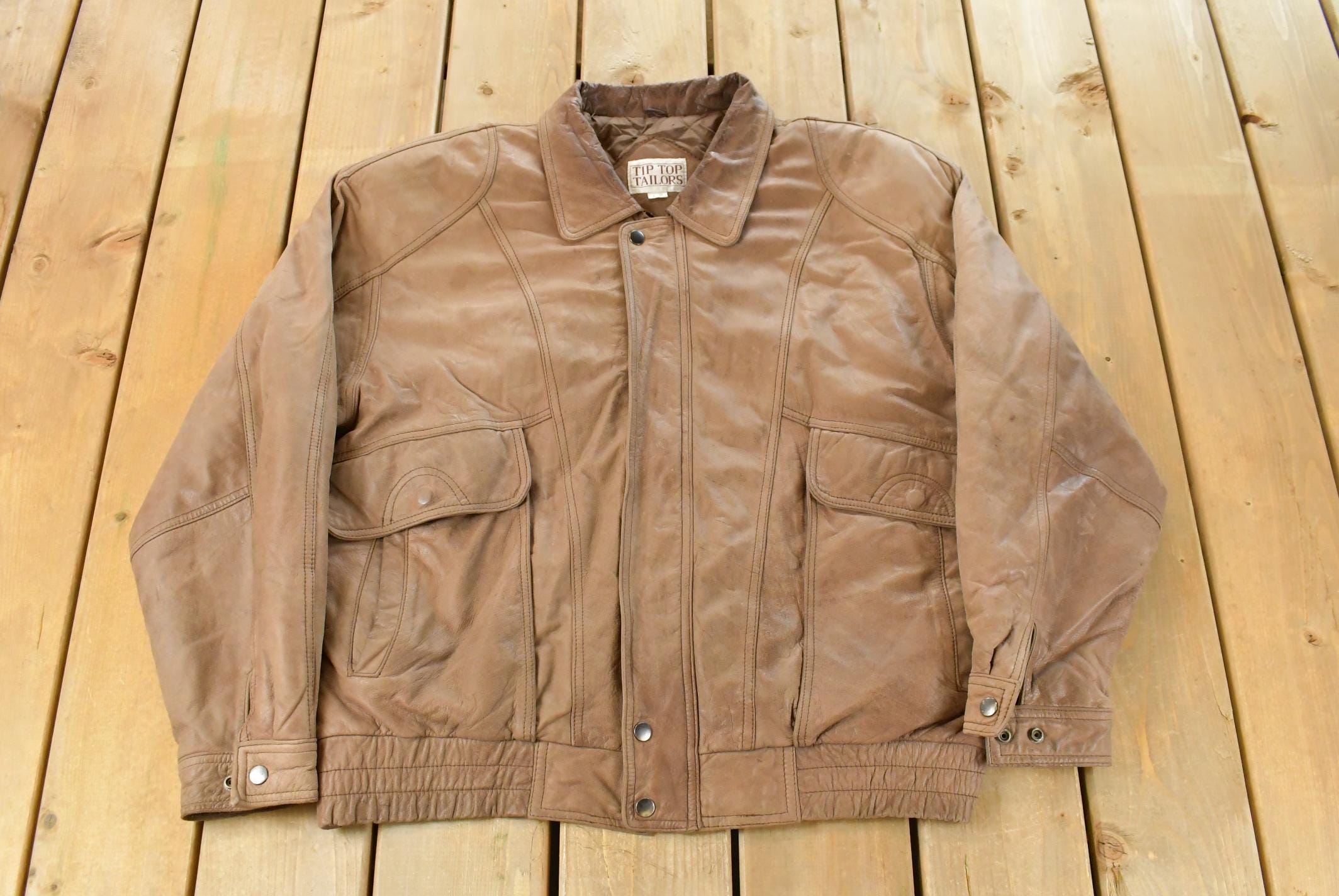 Vintage 1990s Tip Top Tailors Leather Bomber Flight Jacket Men's Large