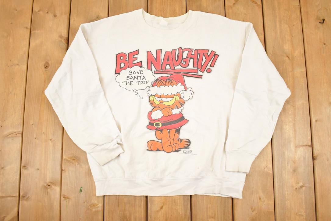 Vintage 1980s Santa Garfield Graphic Print Crewneck Sweatshirt Mens L