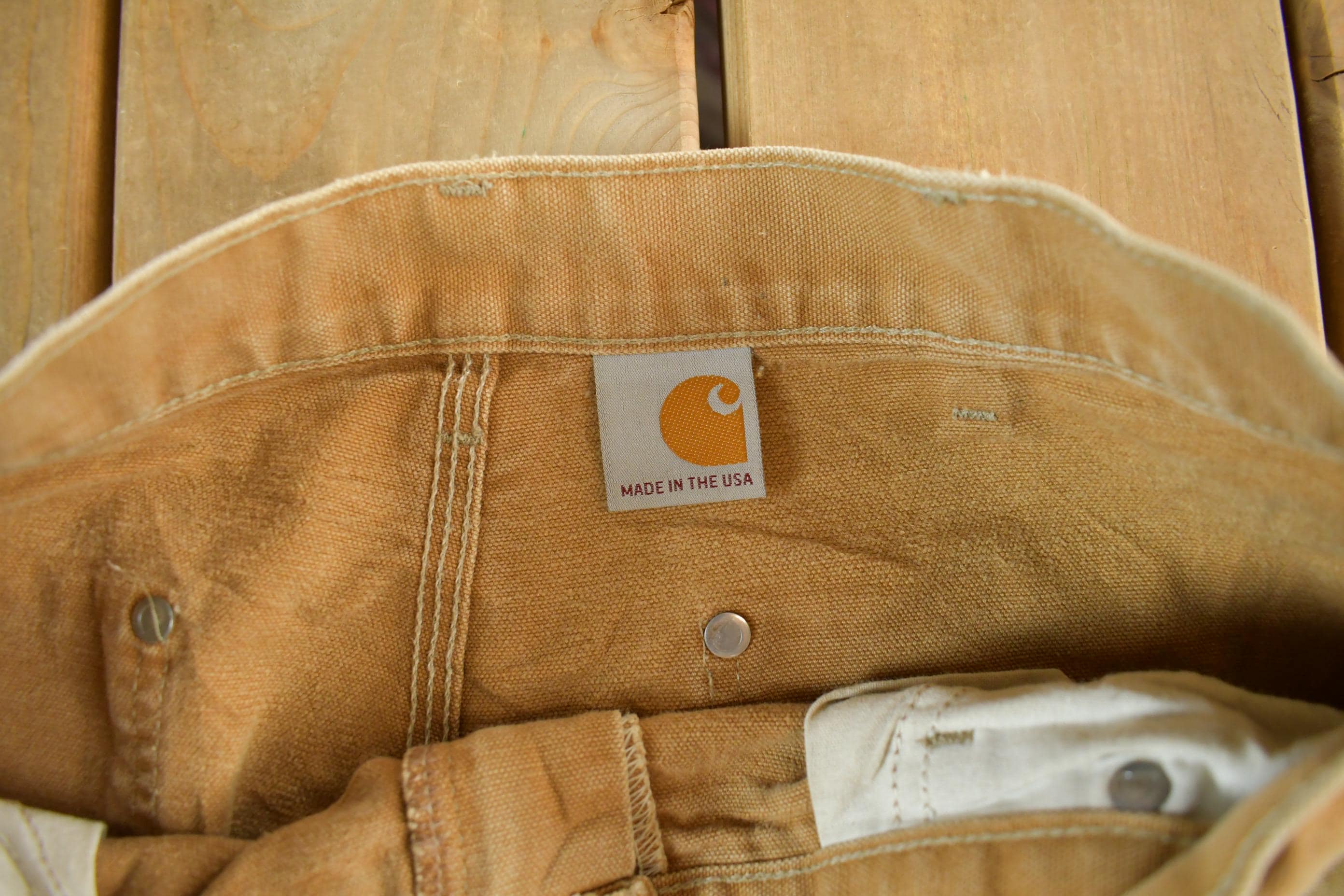 Vintage 1990s Carhartt Paint Distressed Double Knee Denim Work Jeans Adult 34 x 29
