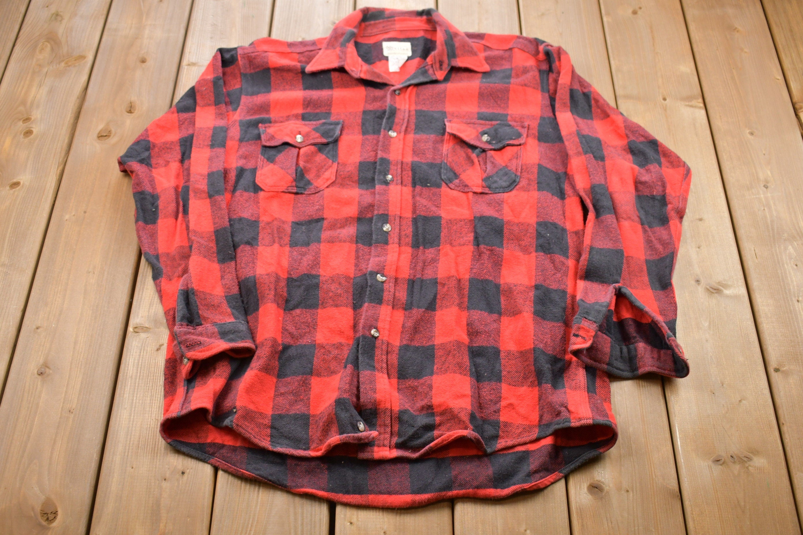 Vintage 1980s Melton Plaid Button Up Shirt