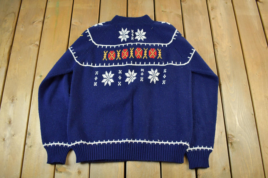 Vintage 1980s Fir JC Penney Knit Abstract Pattern Crewneck Sweater Mens Large