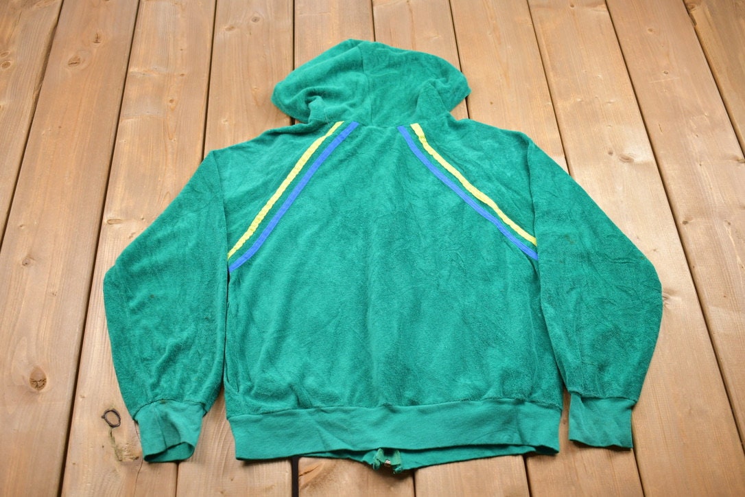 Vintage 1990s Blank Turquoise Terry Cloth Hoodie