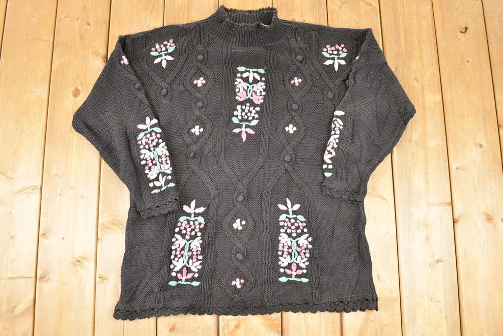 Vintage 1990s Maggie Lawrence Chunky Cable Knit Mock Neck Sweater Women's L
