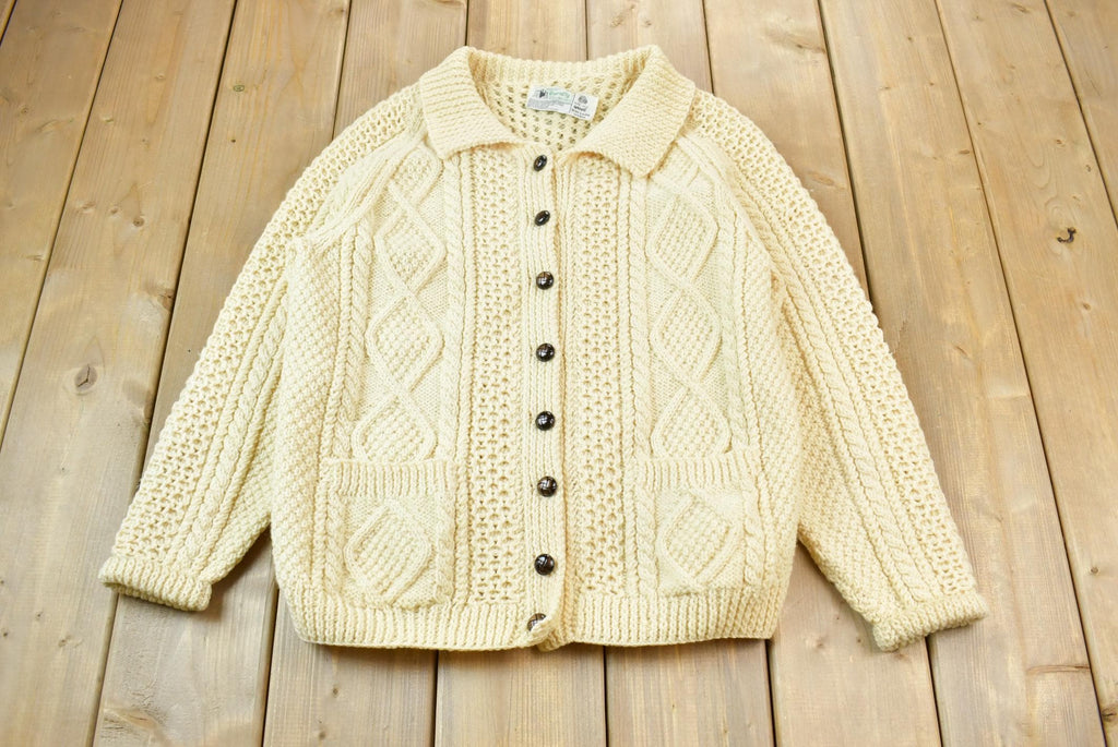 Vintage 1980s Bunratty 100% Wool Cable Knit Cardigan Sweater