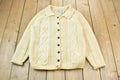 Vintage 1980s Bunratty 100% Wool Cable Knit Cardigan Sweater