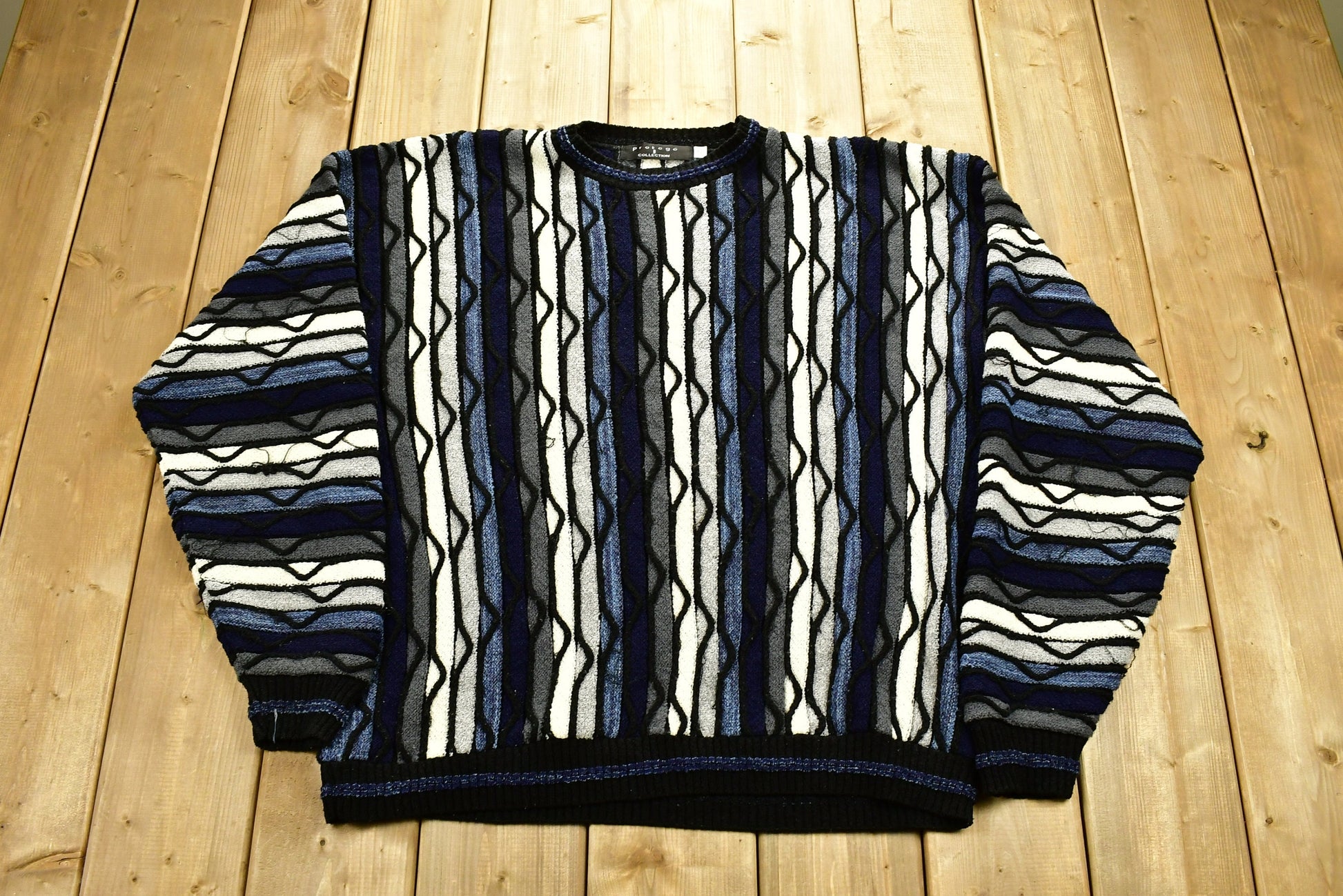 Vintage 1990's 3D Cable Knit Sweater / Protégé / / Vintage 90s Crewneck / Abstract Patterns / Made In USA / Streetwear / Cozy