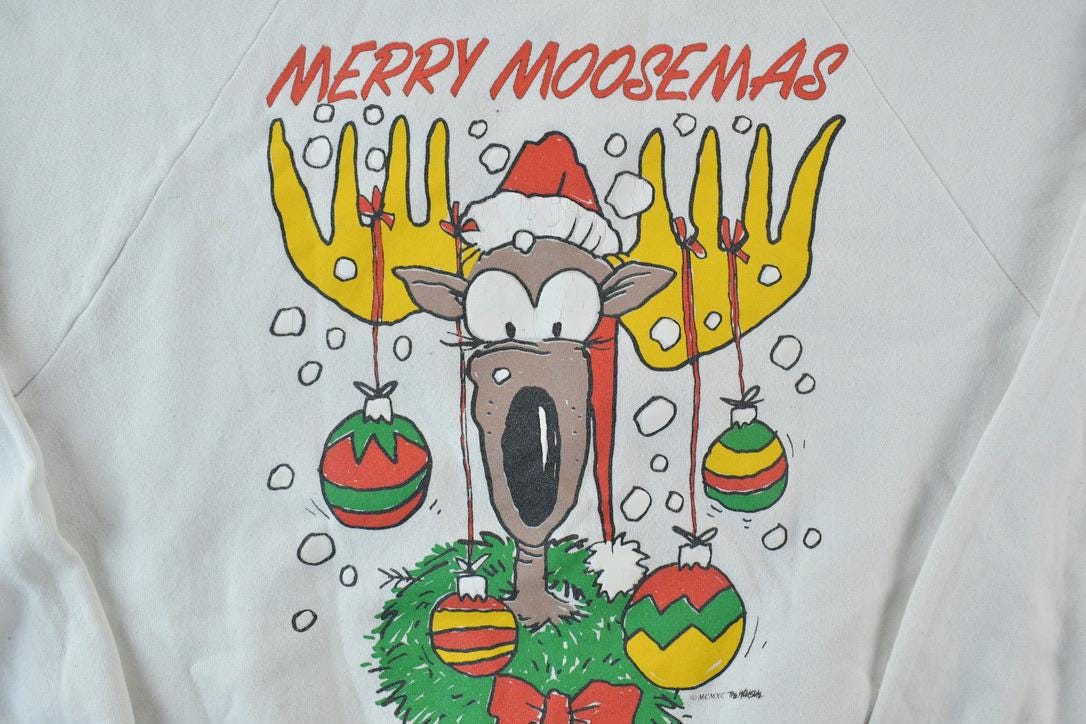 Vintage 1990s Merry Moosement Crewneck Sweatshirt Made In USA