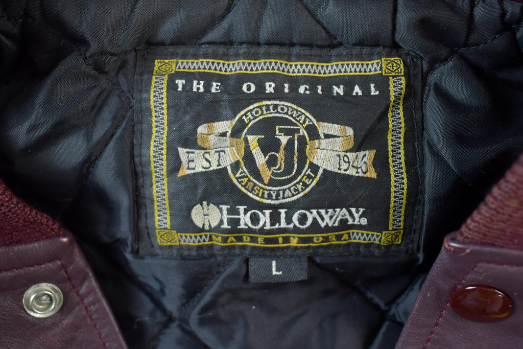 Vintage 2005 Holloway Lorelle Collegiate Leather Bomber Jacket Made In USA