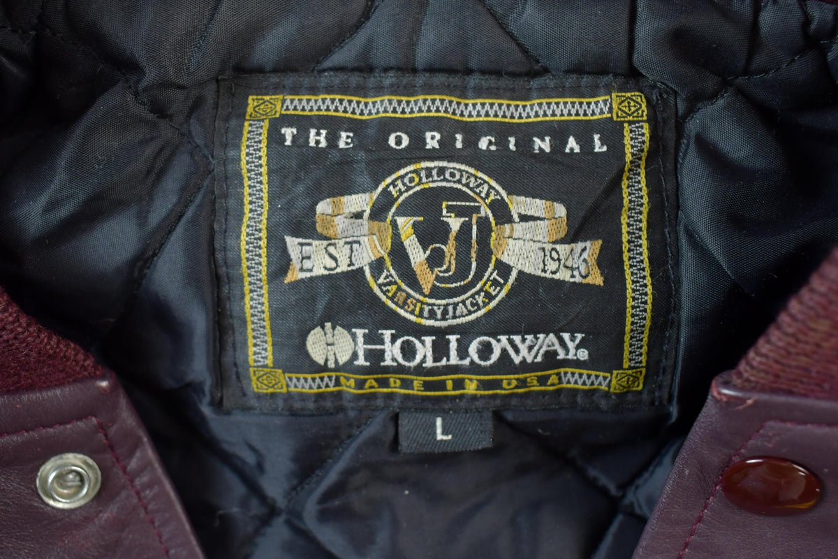 Vintage 2005 Holloway Lorelle Collegiate Leather Bomber Jacket Made In USA