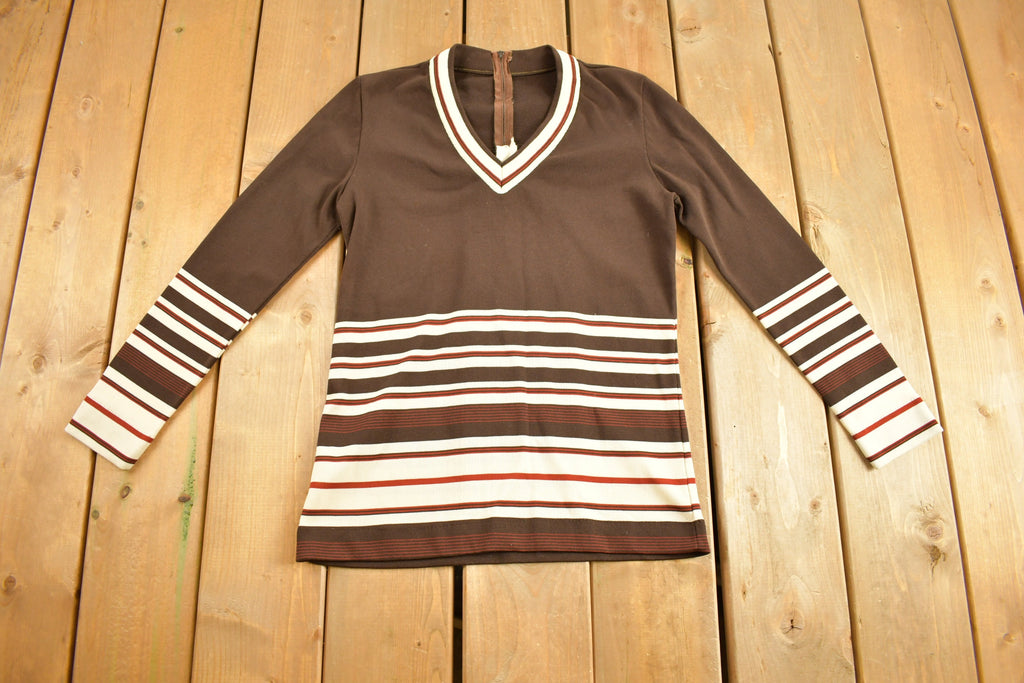 Vintage 1980s Striped Quarter Zip Crewneck Sweatshirt