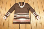 Vintage 1980s Striped Quarter Zip Crewneck Sweatshirt