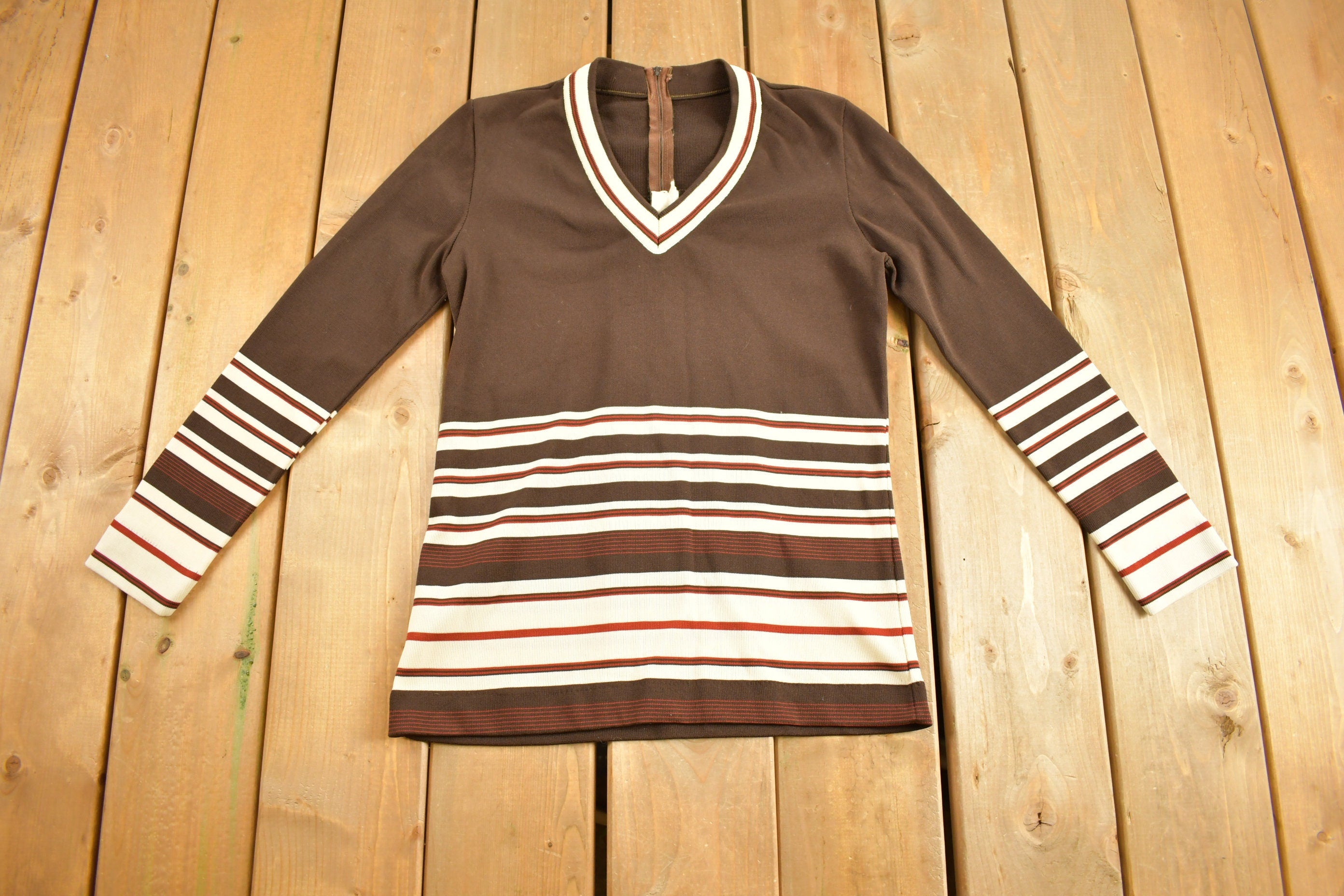 Vintage 1980s Striped Quarter Zip Crewneck Sweatshirt