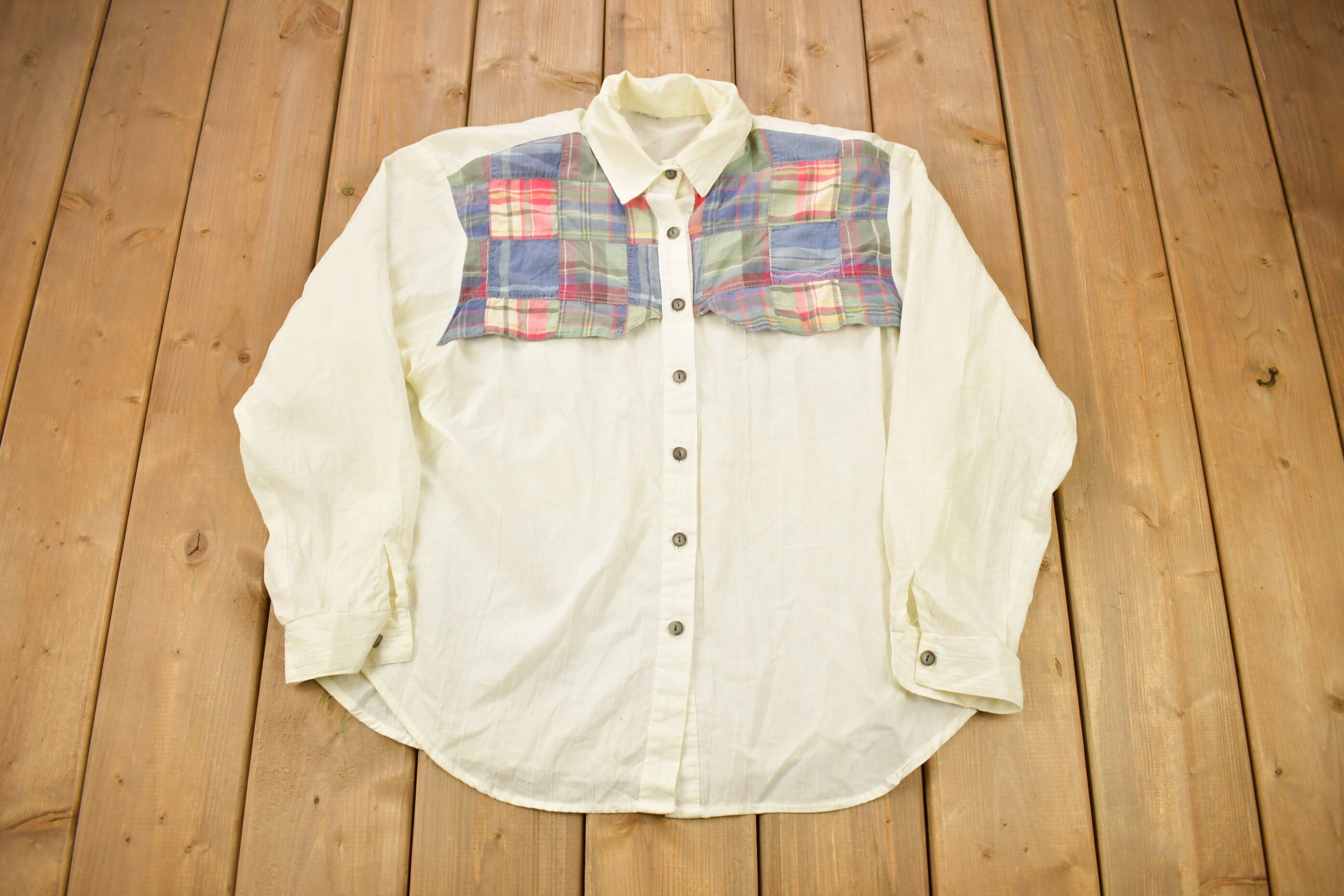 Vintage 1990s Blank Plaid Patch Button Up Shirt
