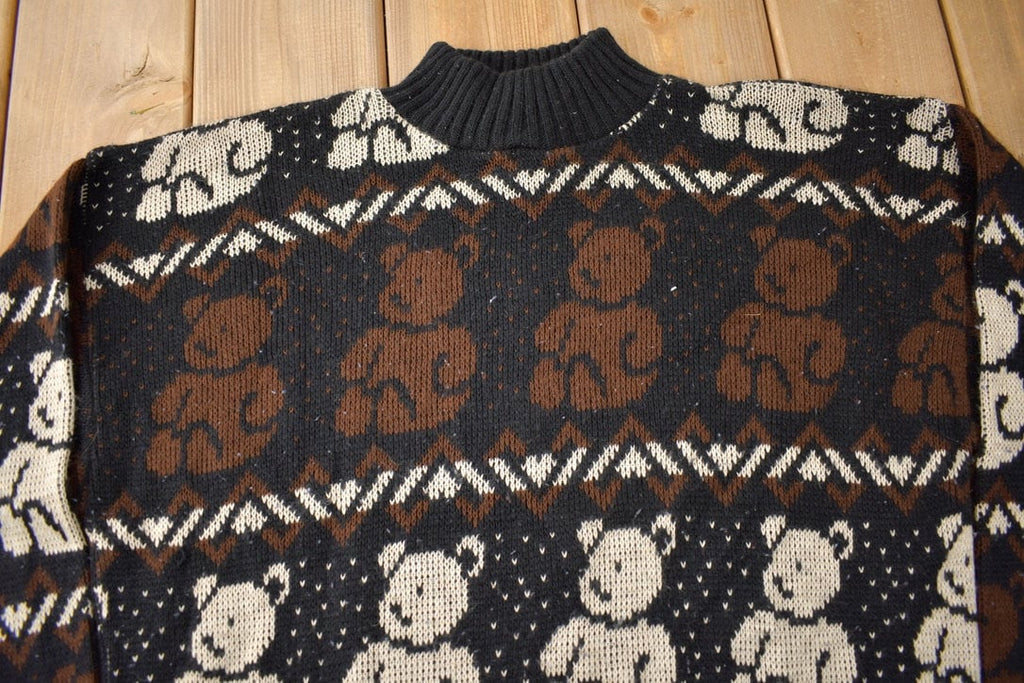 Vintage 1990s Separate Issue Teddy Bear Theme Knit Mockneck Sweater Size Large