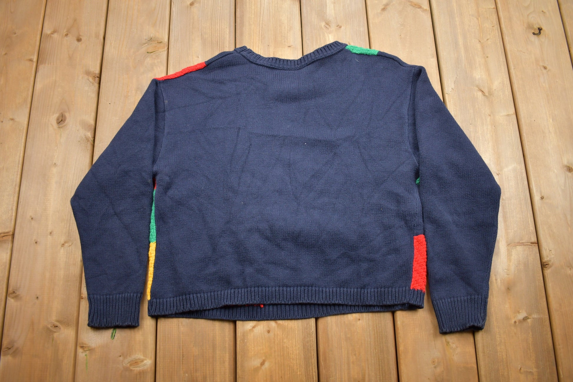 Vintage 1990s Abstract Color Block Knitted Sweater / Vintage 90s Crewneck / Pattern Sweater / Outdoor / Hand Knit / Pullover Sweatshirt